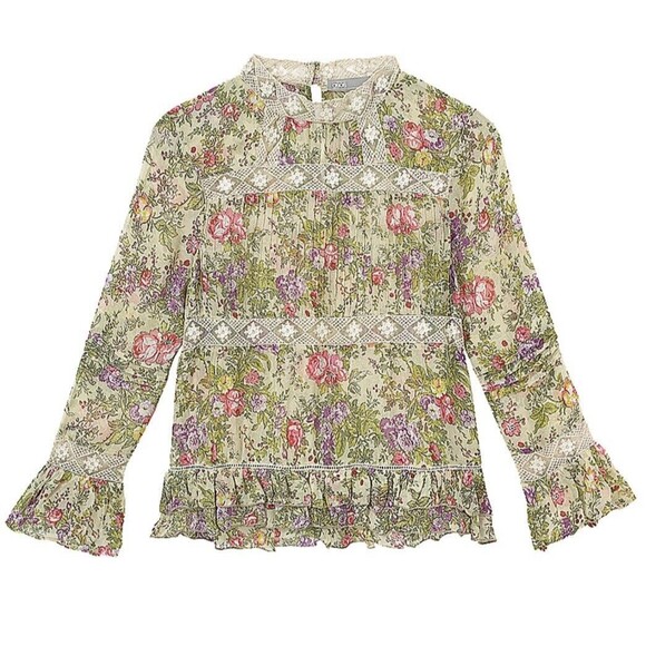 ASOS SZ 4 Floral Lace Trim Blouse dainty romantic Cottagecore Ruffle Sleeve Top - Picture 1 of 9